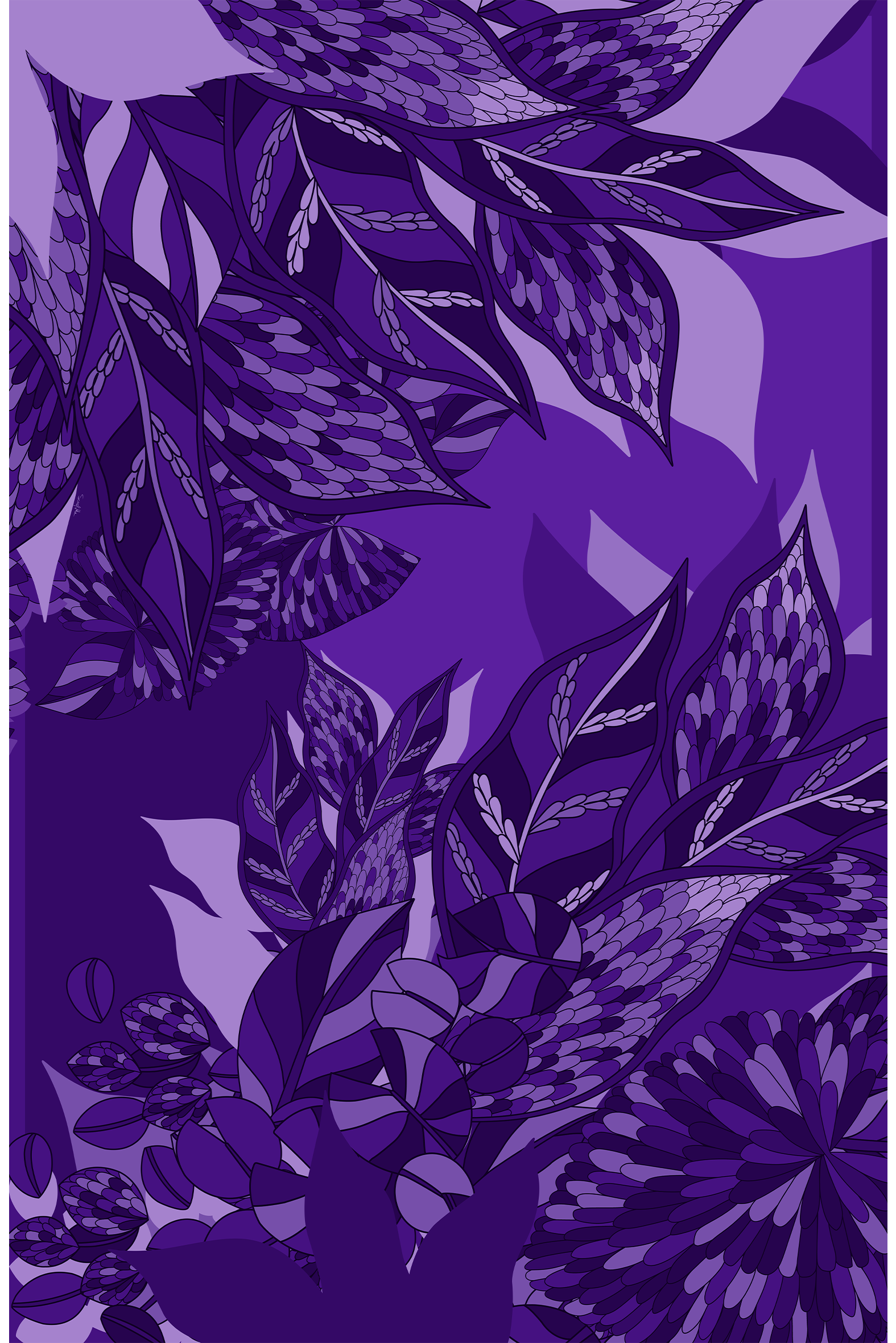 Panneau Purple Branches in polyester georgette | 130x200cm