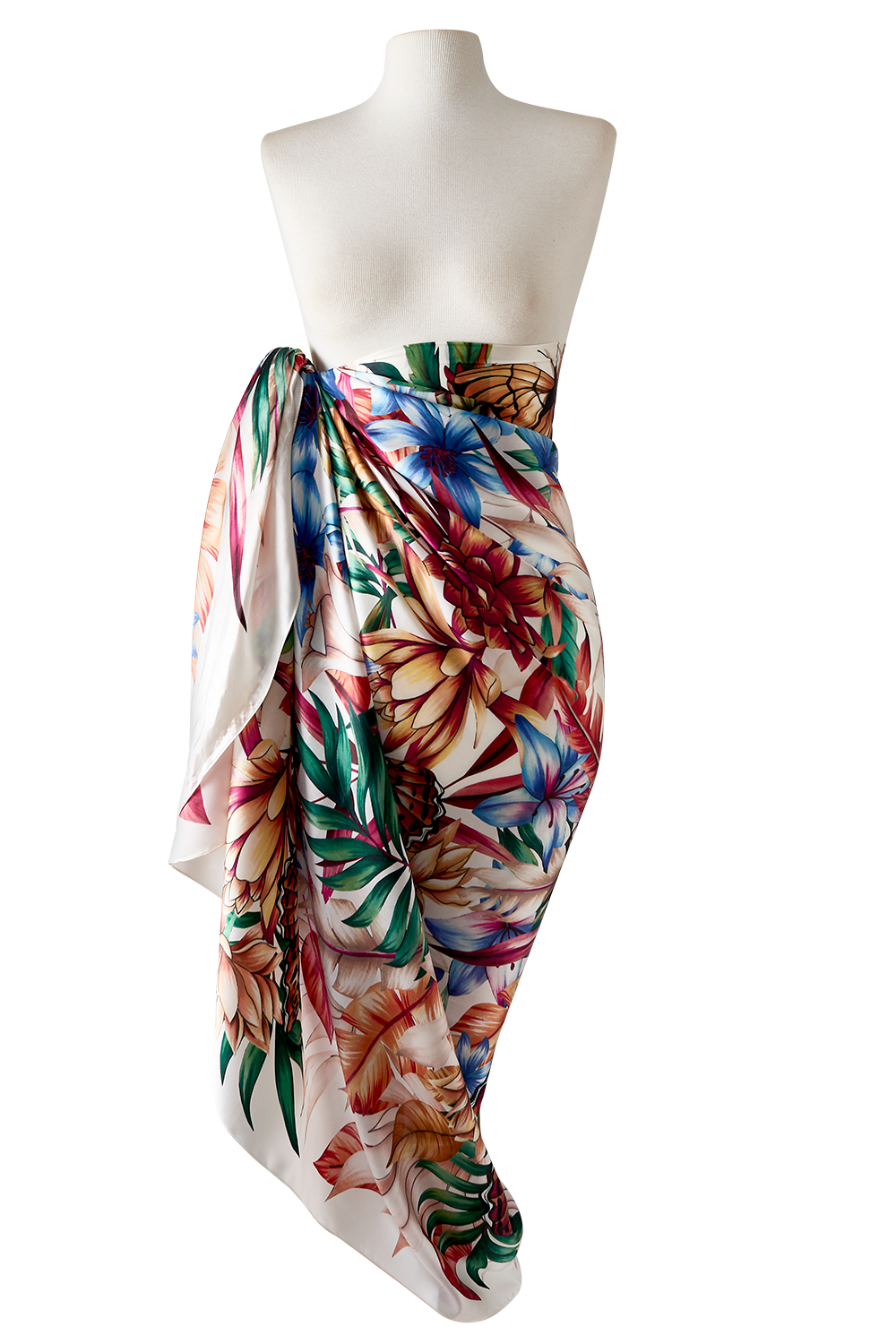 Flora Light double-sided pareo in silk satin | 130x200cm - Scarf Me