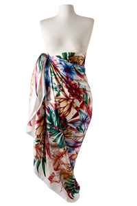Flora Light double-sided pareo in silk satin | 130x200cm - Scarf Me