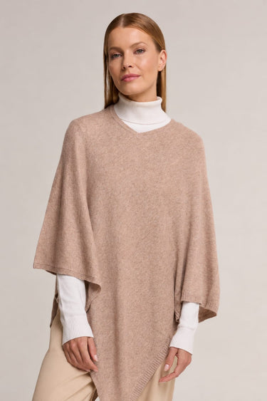 Wood brown pure cashmere poncho