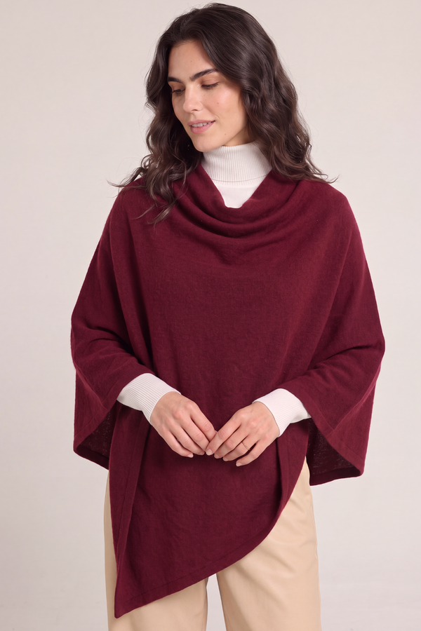 Poncho de cashmere marsala