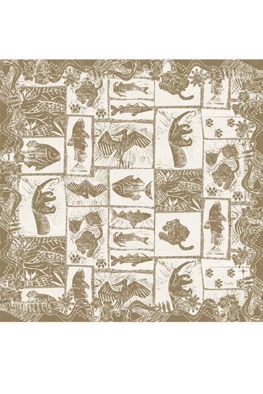 Lenço double face Ancestralidade off white em cetim de seda | 90x90cm