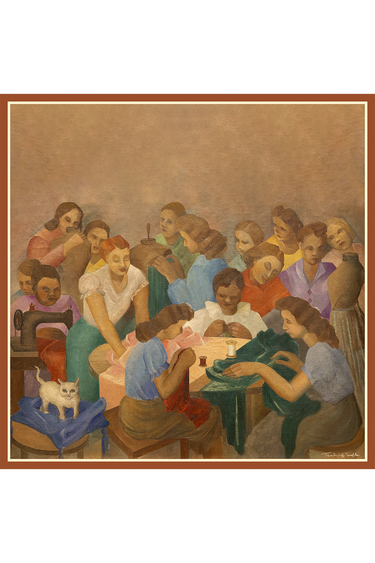 Lenço Costureiras em cetim de seda | 90x90cm