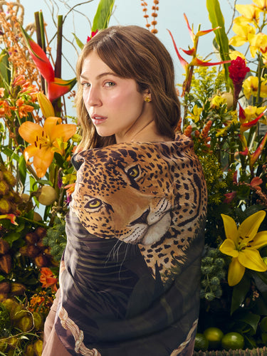 Lenço de seda double face Olhar da Mata + Embalagem Premium & Cartão