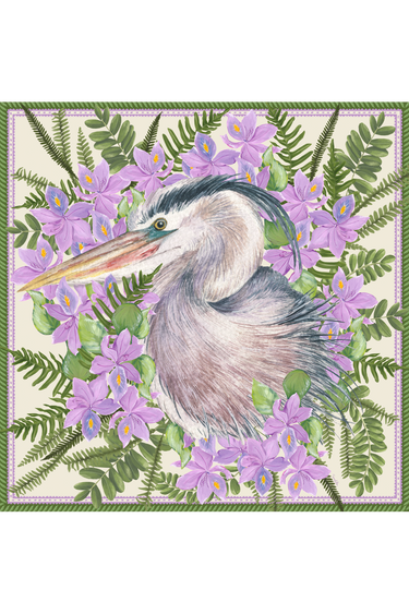 Lenço double face A Garça em cetim de seda | 110x110cm