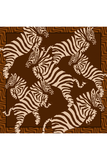 Lenço Zebra marrom em cetim de seda | 110x110cm