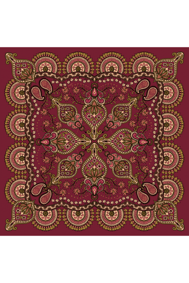 Lenço double face Oriental Astrid bordeaux em cetim de seda | 90x90cm