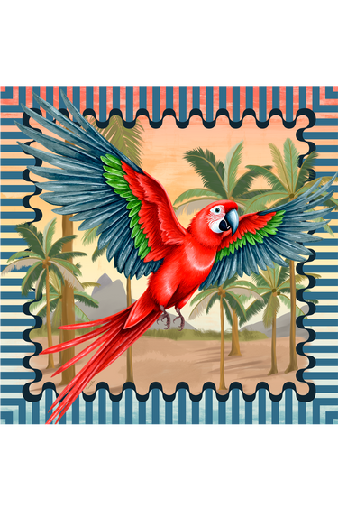 Lenço double face Arara Carioca em cetim de seda | 90x90cm