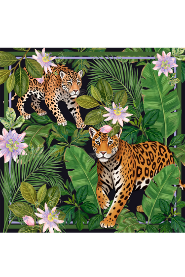 Lenço double face Selva Tropical em cetim de seda | 110x110cm