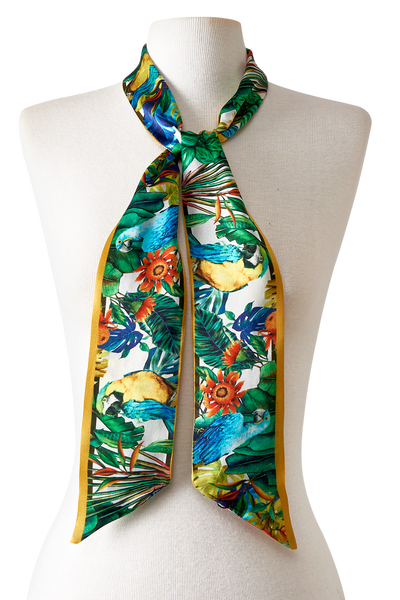   - Twilly Araras do Brasil em cetim de seda | 8x130cm- Scarf Me 