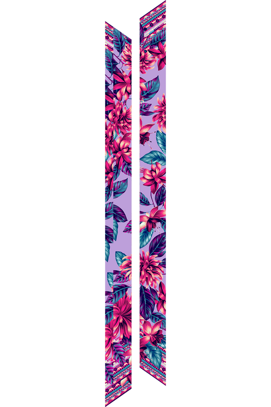   - Twilly Flor Flamingo lavanda em cetim de seda | 8x130cm- Scarf Me 