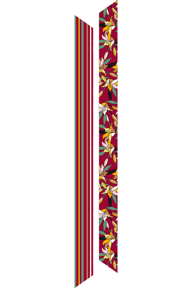   - Twilly Lírios em cetim de poliéster | 8x130cm- Scarf Me 