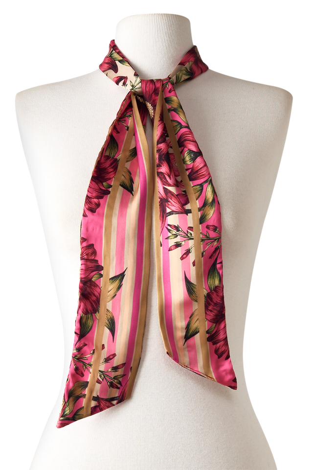   - Twilly Listras Primavera em cetim poliéster | 8x130cm- Scarf Me 