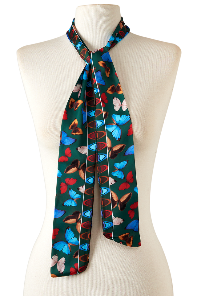   - Twilly Yasmin verde em cetim de poliéster | 8X130cm- Scarf Me 