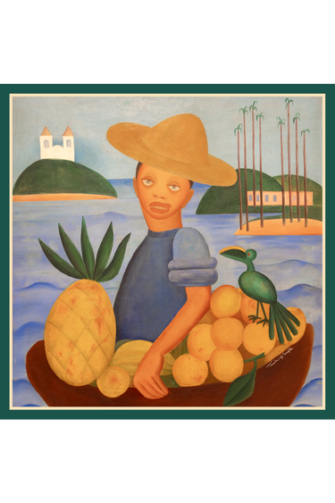 Lenço Vendedor de Frutas em cetim de seda | 90x90cm