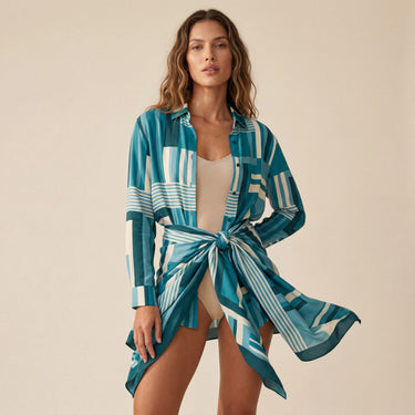 Camisa Chemise Toujours azul em viscose