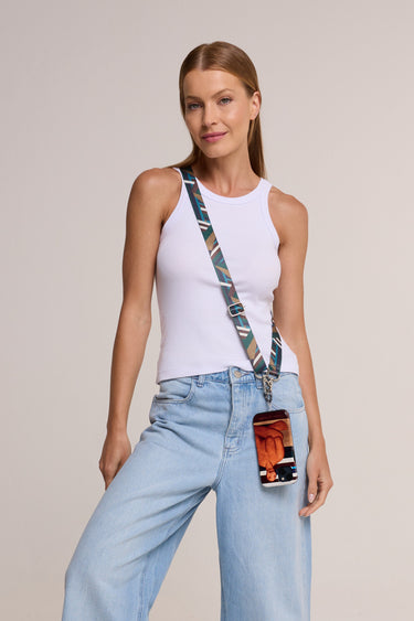 Black A printed cell phone strap