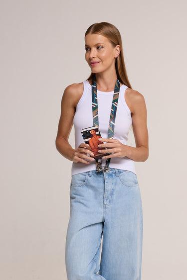 Black A printed cell phone strap