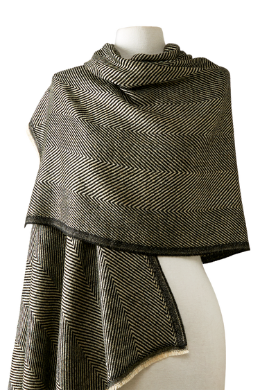 Black/silver herringbone cashmere