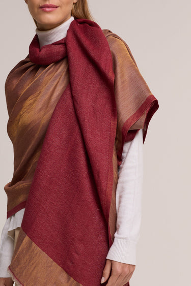 Dupla face Cashmere com seda Zari vermelho com barra
