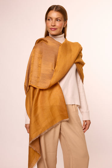 Dupla face Cashmere com seda Zari mostarda