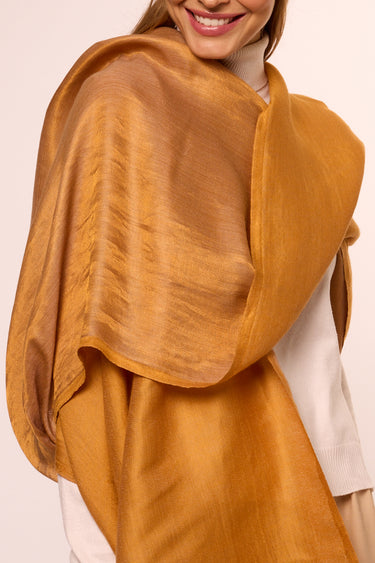Dupla face Cashmere com seda Zari mostarda
