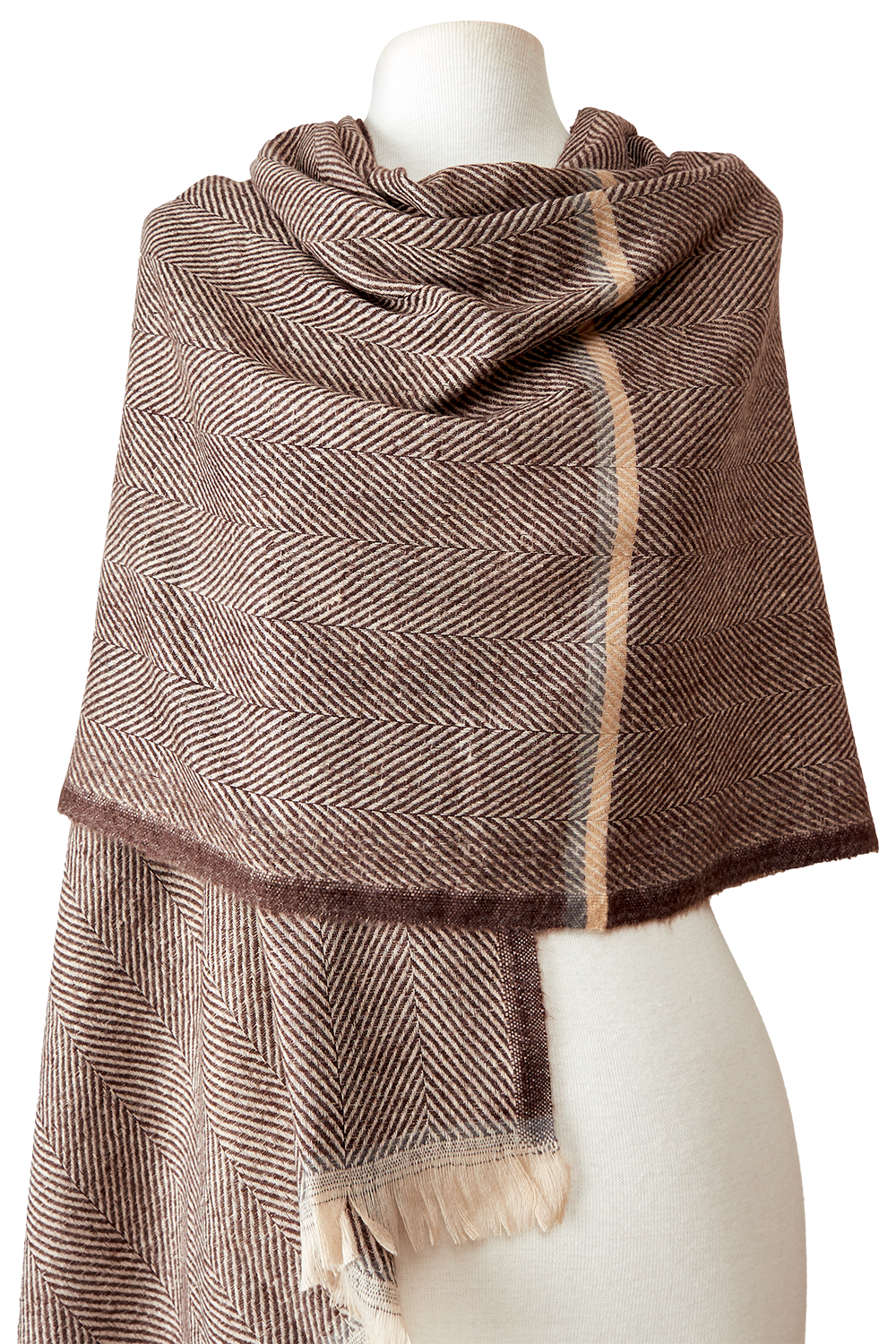   - Cashmere Espinha de peixe listras café/chumbo- Scarf Me 