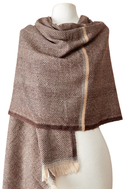   - Cashmere Espinha de peixe listras café/chumbo- Scarf Me 