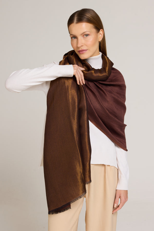 Dupla face Cashmere com seda Zari marrom