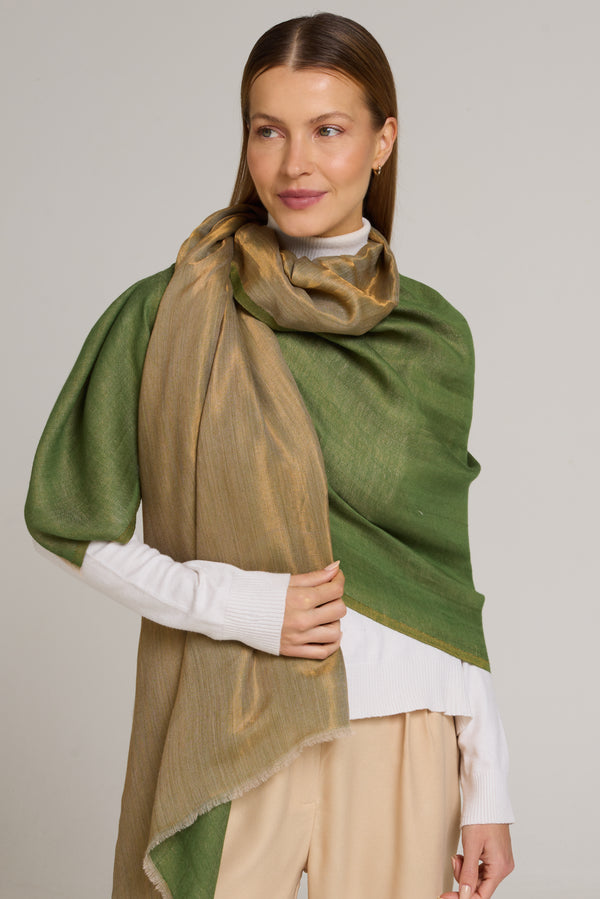 Dupla face Cashmere com seda Zari verde