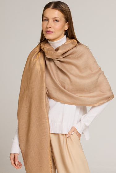 Double-sided cashmere and silk Zari khaki