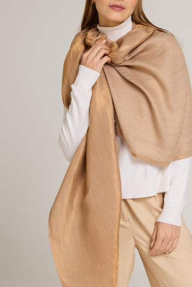 Double-sided cashmere and silk Zari khaki