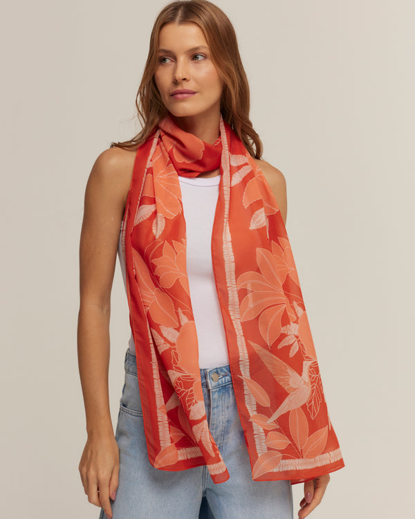 Acolher orange long scarf in polyester mousseline | 45x210cm