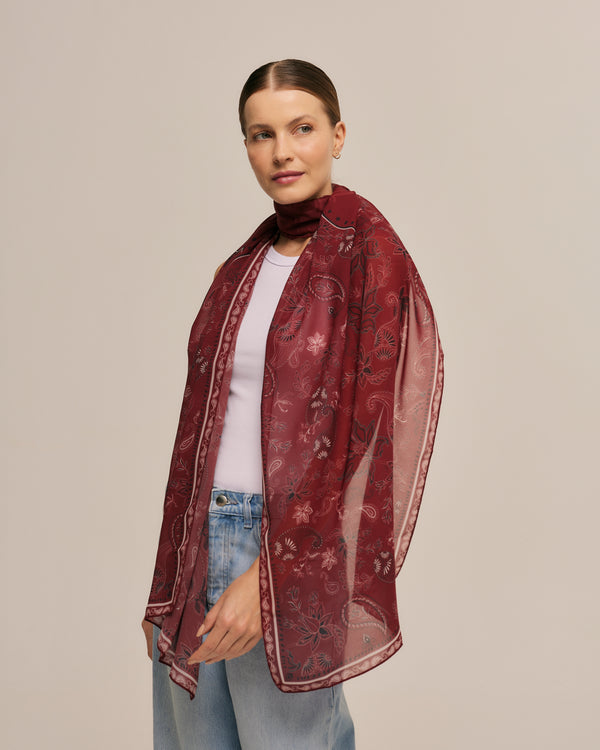 Bandana red long scarf in polyester mousseline | 45x210cm