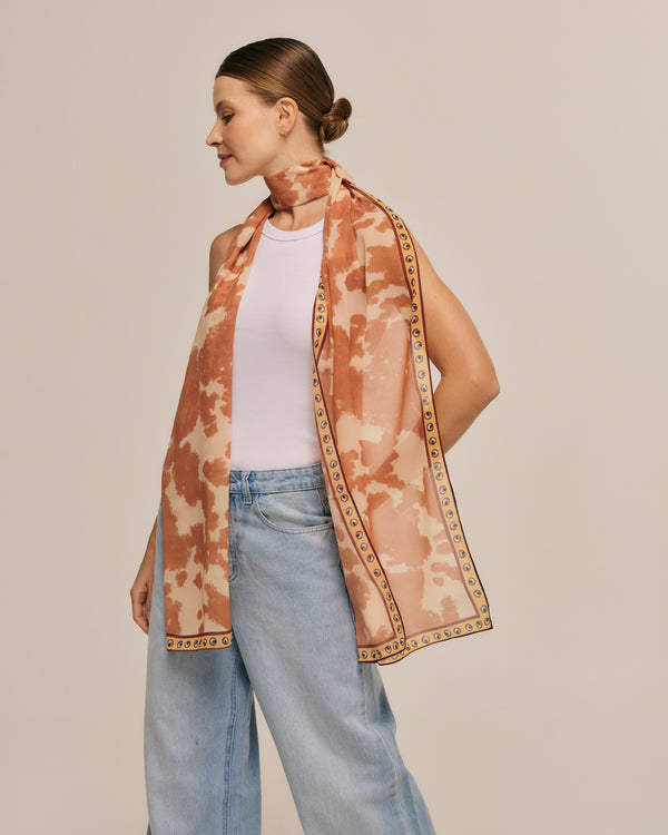 Cowprint long scarf in polyester mousseline | 45x210cm