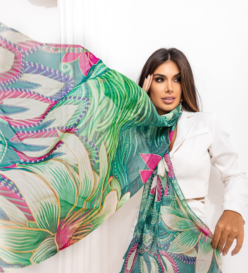 Allegory scarf in silk mousseline | 60x210cm