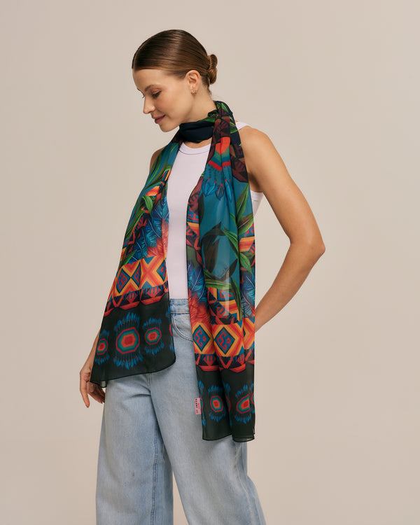 Amazônia Indígena long scarf in polyester mousseline | 45x210cm