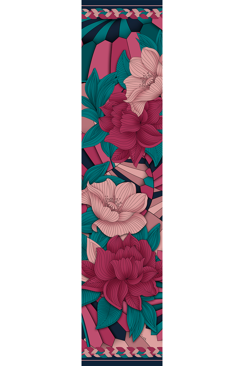 Echarpe Amor & Cuidado floral em mousseline de poliéster | 45x210cm
