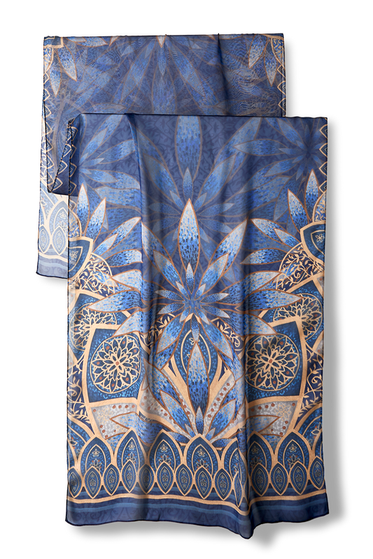 Echarpe Azul Grand Mosque e mousseline de seda | 60x210cm- Scarf Me 