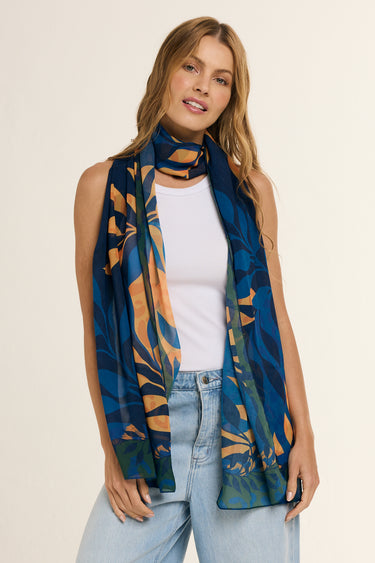 Blue Brazil Animal scarf in polyester muslin | 45x210cm