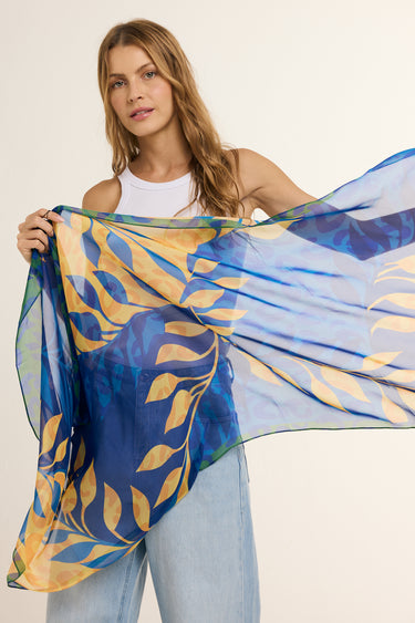 Echarpe Brasil Animal azul em mousseline de seda | 60x210cm