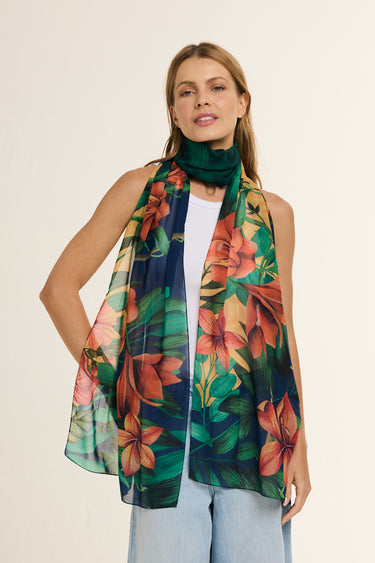 Tropical Brazil scarf in polyester muslin | 45x210cm
