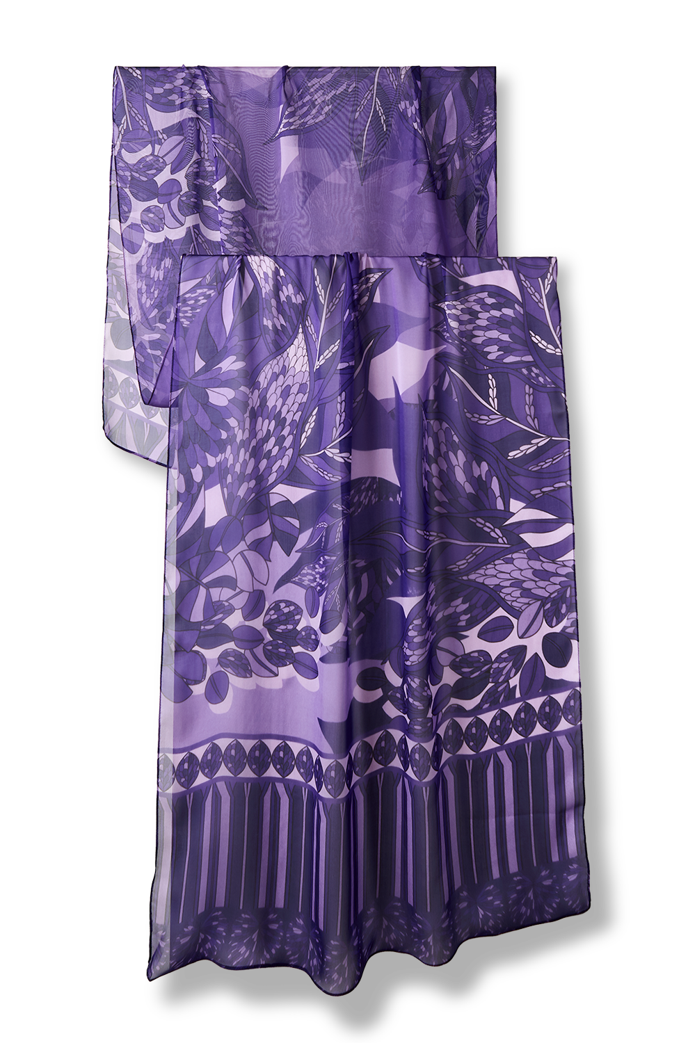 Purple Purple Branches Scarf on Silk Mousseline | 60x210cm 