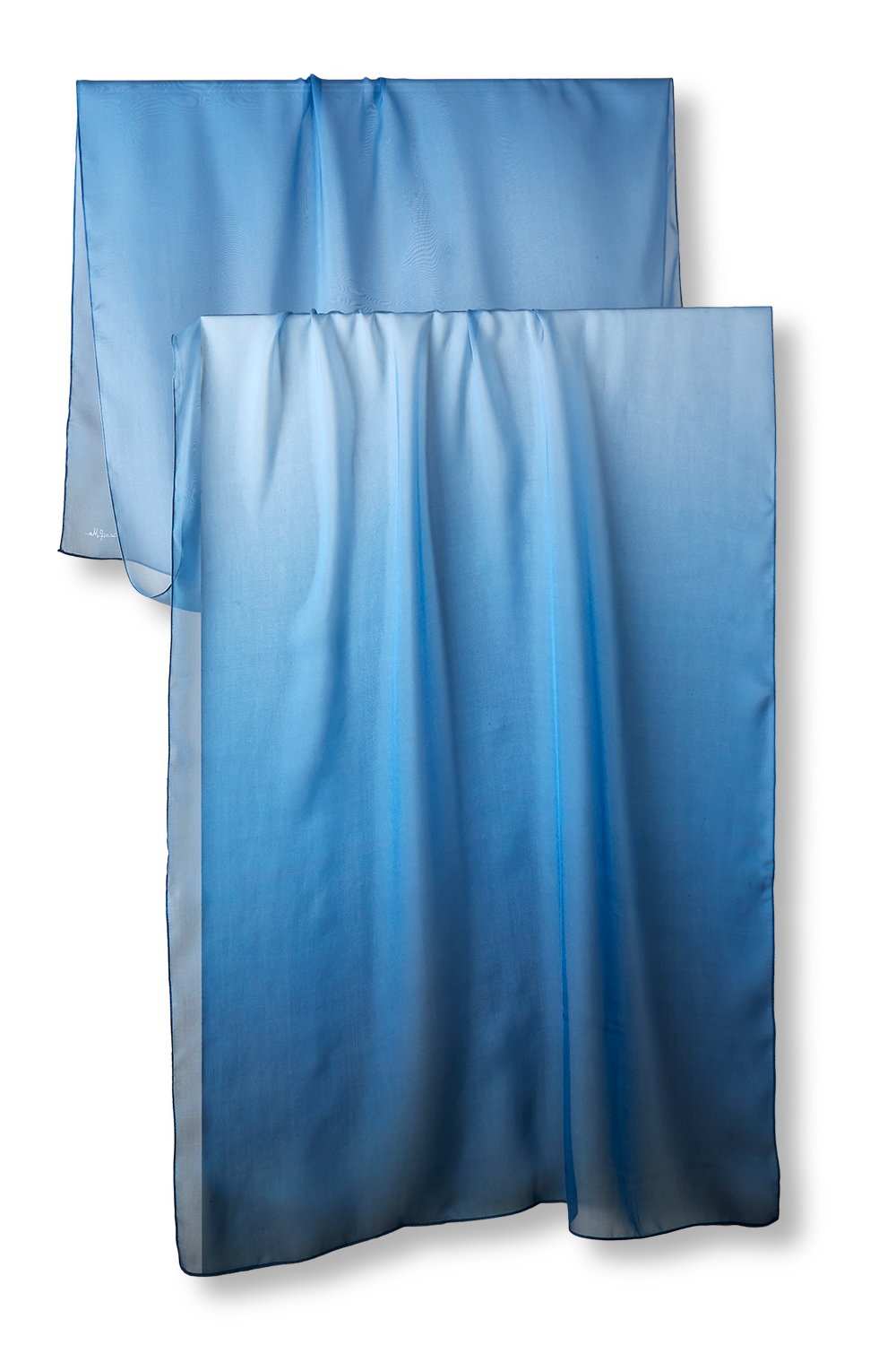 Echarpe Degradê azul em mousseline de seda | 60X210cm