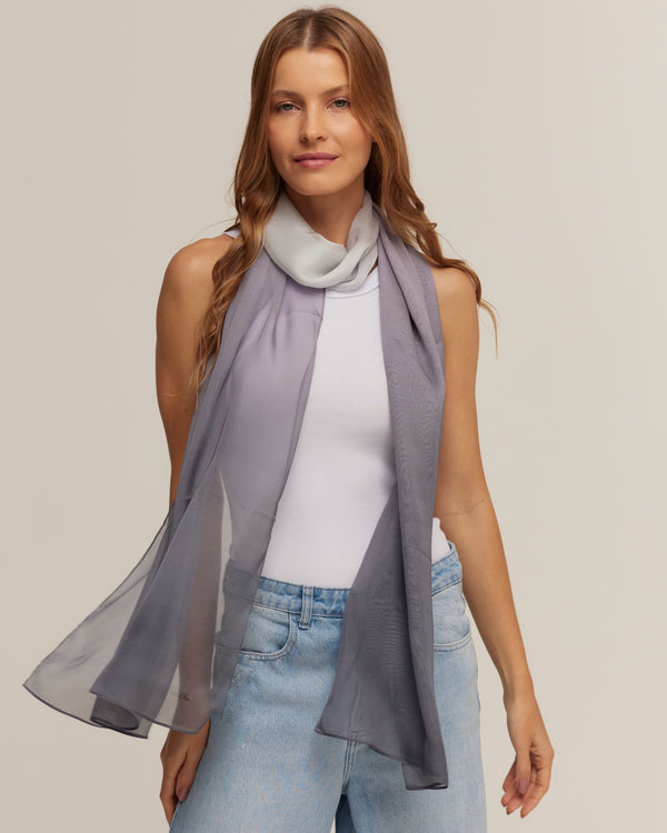 Silver ombré long scarf in silk mousseline | 60x210cm