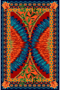 Imagem da estampa colorida e vibrante inspirado na cultura indígena brasileira.