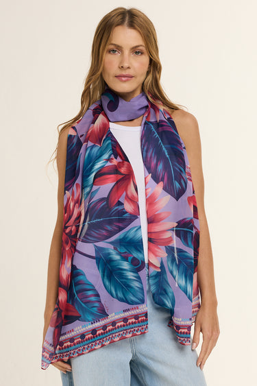 Lavender Flamingo Flower Scarf on polyester mousseline | 45x210cm