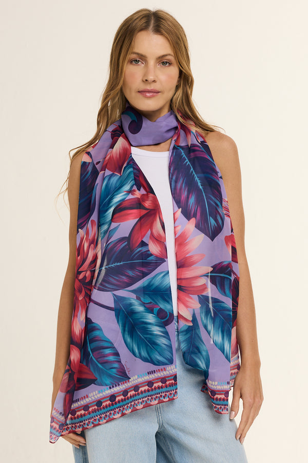 Flor Flamingo lavender long scarf in polyester mousseline | 45x210cm