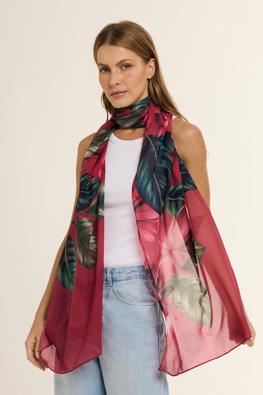 Echarpe Flor Flamingo magenta em mousseline de poliéster | 45x210cm