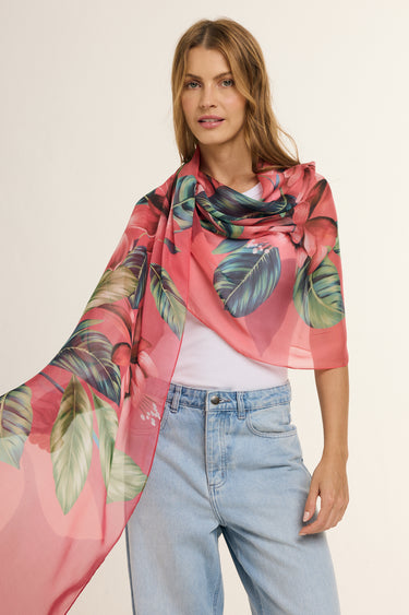 Echarpe Magenta Flor Flamingo em mousseline de seda | 60x210cm